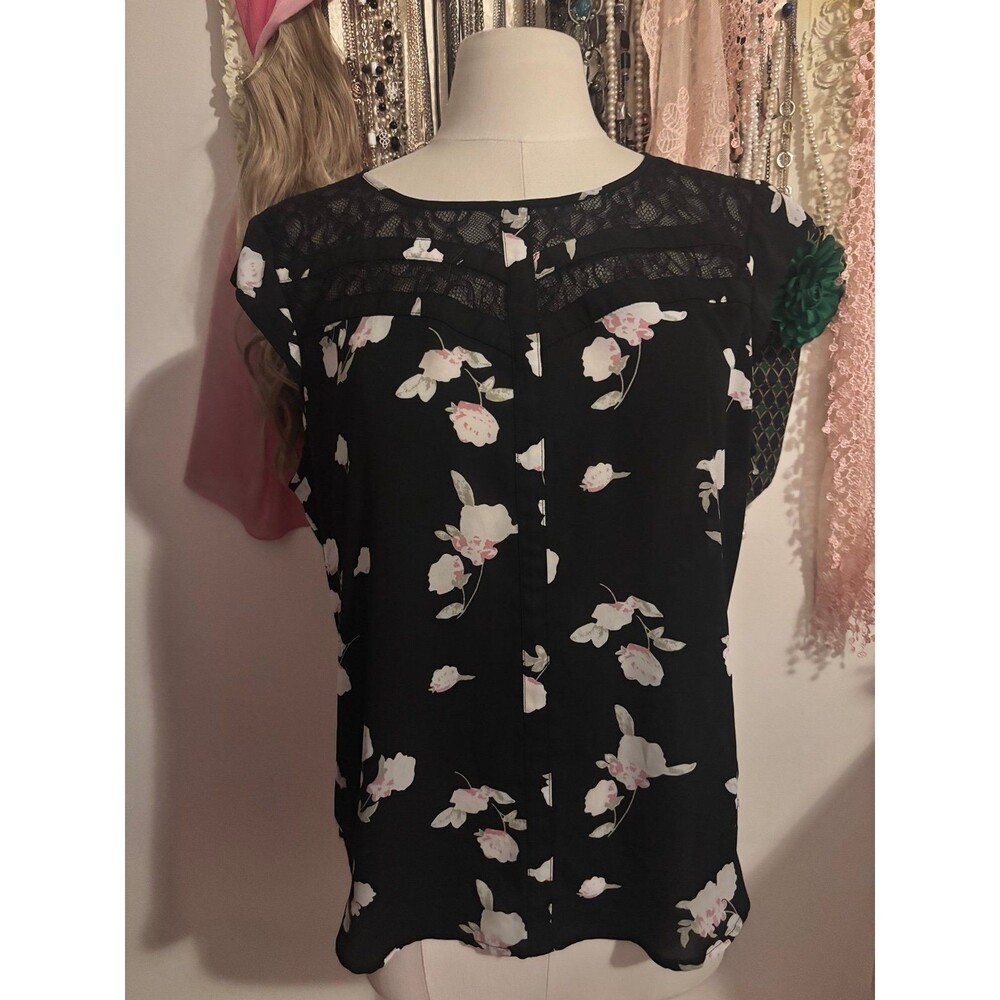 Vintage Y2K Candies Black Floral Chiffon Blouse XL Whimsigoth Lace Grunge Top
